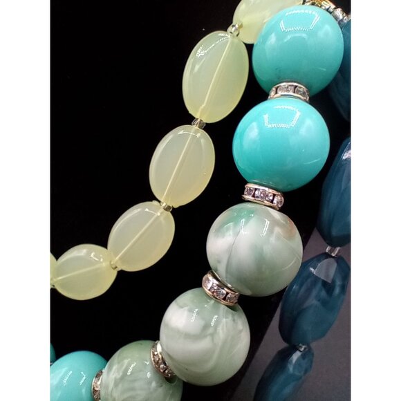 Chunky Beaded Statement Necklace Blue Green Simple Addiction Adjust 22 Inch - Picture 7 of 12